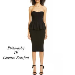 Philosophy di Lorenzo Serafini Black Peplum Bodycon Knit Dress NWT Size 4 FLAW